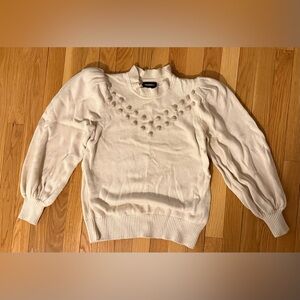 Summersalt Cream Cowl Neck Sweater with Pom Pom Accents